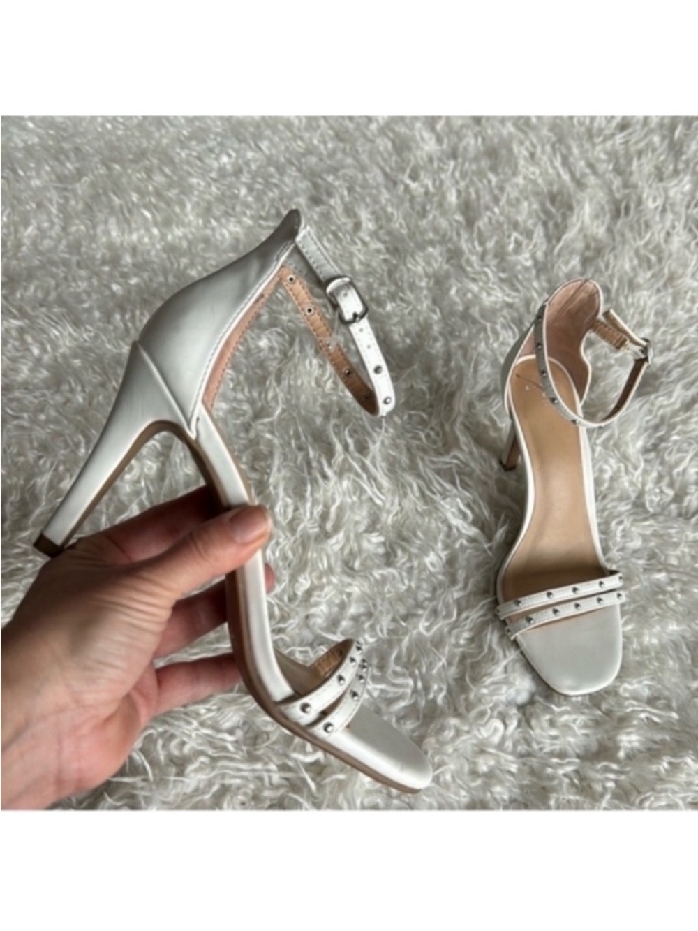 A New Day Target Strappy Heels/Sandals/Shoes Sz 6 White Silver Studs Square Toe